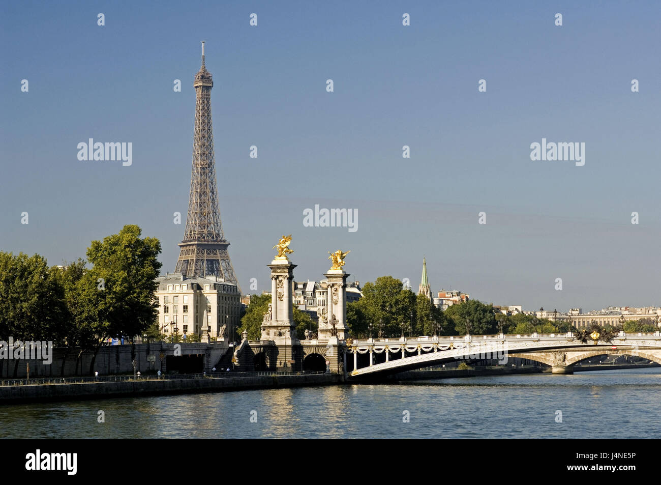 France, Paris, his, Pont Alexandre III, Eiffel Tower, Stock Photo