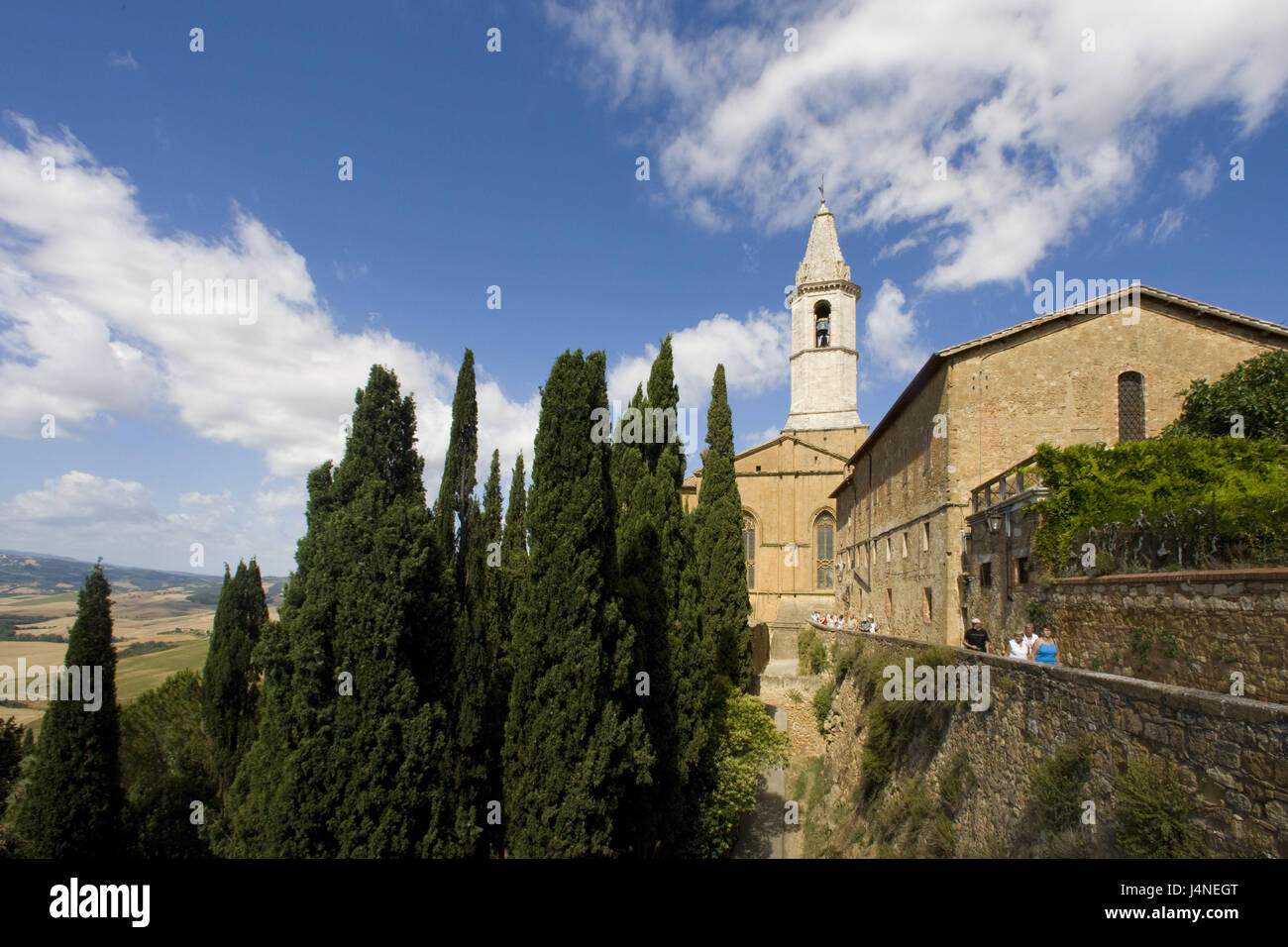 Italy, Tuscany, Pienza, church, tower, Stock Photo