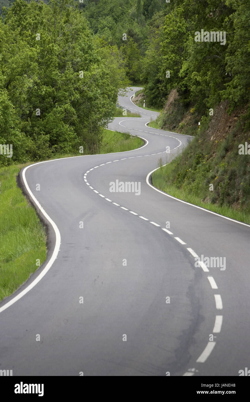 Country road, bends, deserted Stock Photo