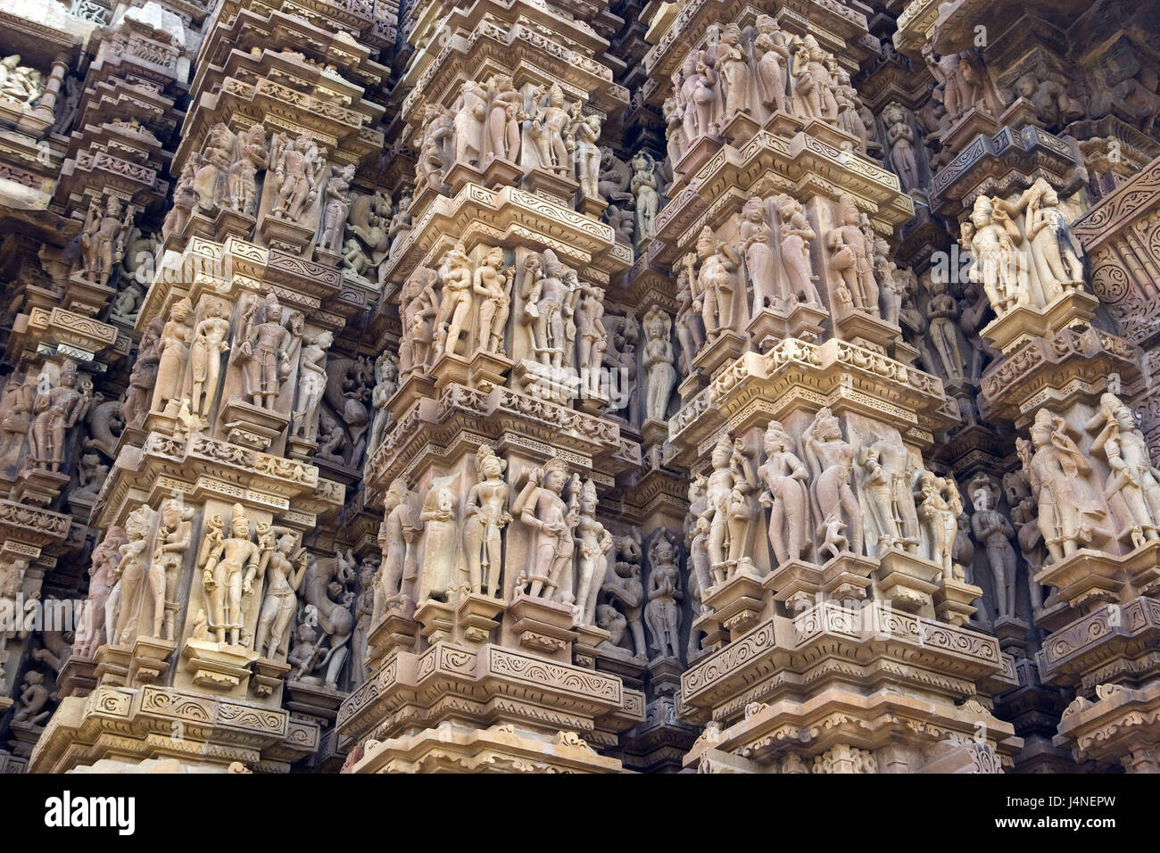 India, Madhya Pradesh, Khajuraho, Mahadewa temple, facade, close up, Stock Photo