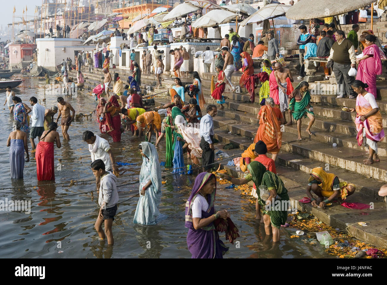 India, Uttar Pradesh, Benares, walk, Dasaswamedh Ghat, person, Stock Photo