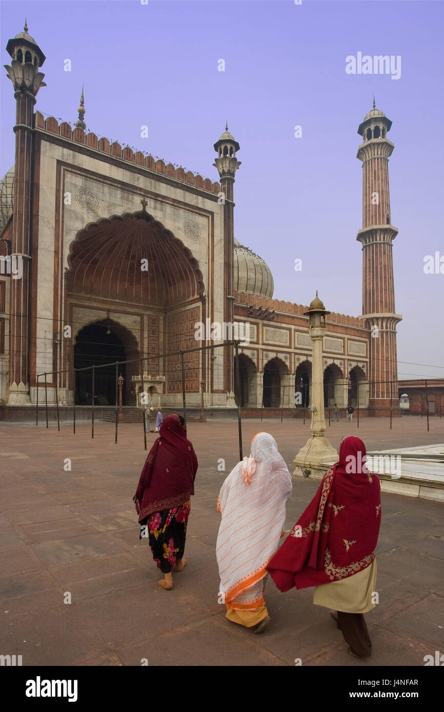 India, Delhi, Jama Masjid, forecourt, visitor, Stock Photo