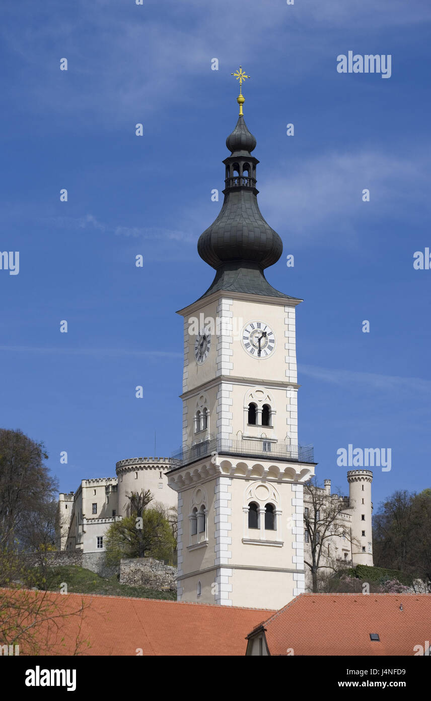 Austria, Carinthia, wolf mountain, upper town, town parish church piece Markus, steeple, lock, Stock Photo