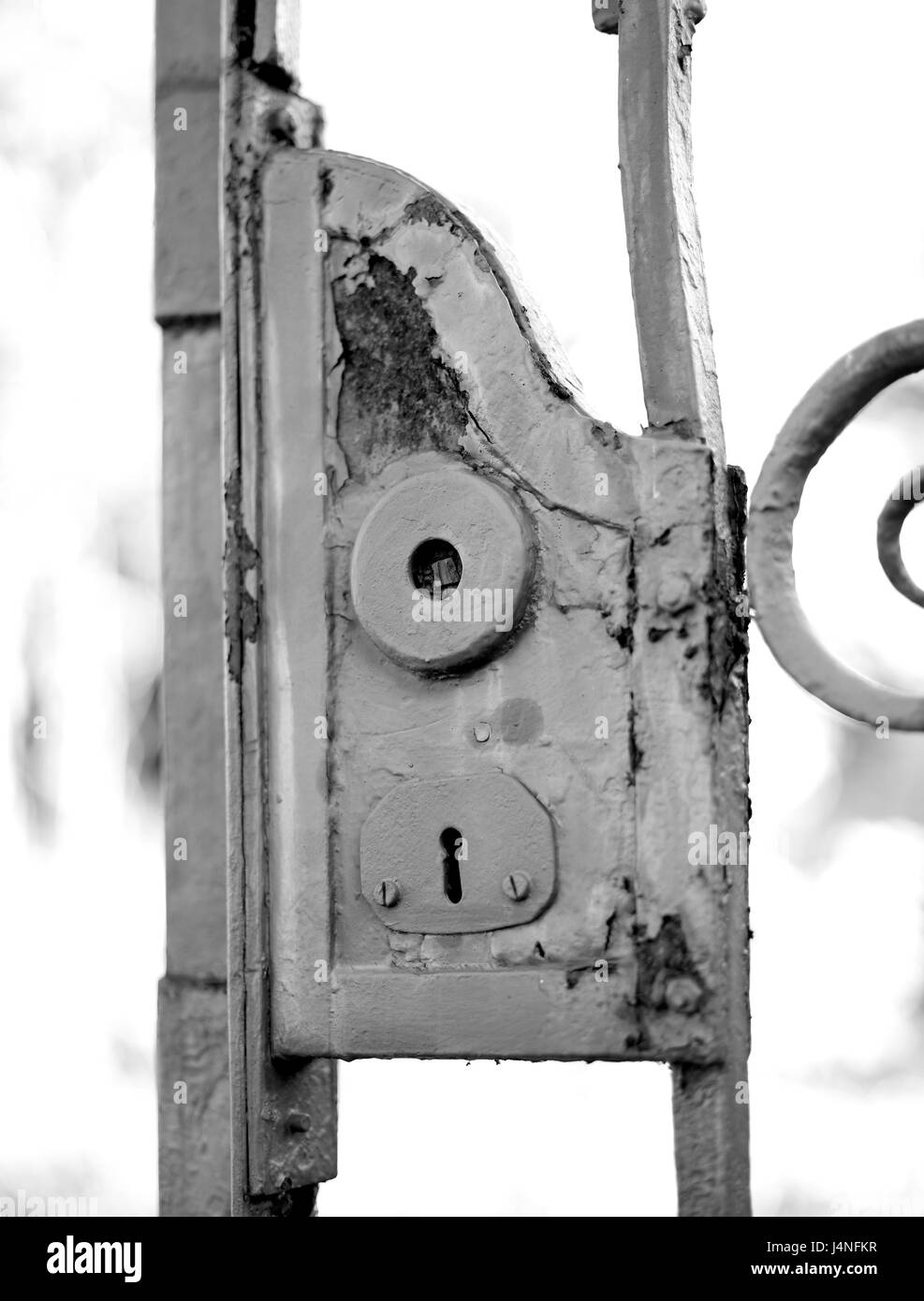 Iron gate, old, weatherbeaten, close up, s/w Stock Photo Alamy