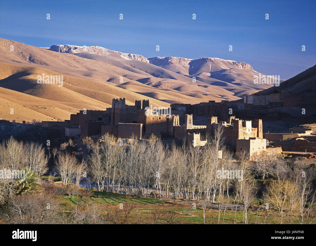 Morocco, Dades valley, kasbah, the Atlas Mountains, Africa, North Africa, Dadestal, scenery, mountains, structure, fortress, castle grounds, fortress attachment, Stock Photo