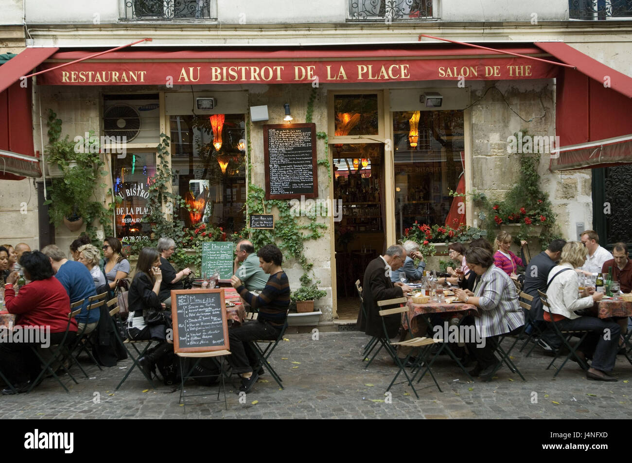 France, Paris, Place you Marche St-Catherine, street cafe, Stock Photo