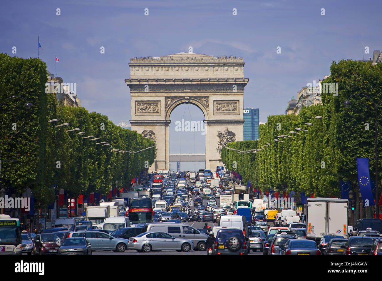 France, Paris, avenue of the Champs Elysees, triumphal arch, traffic, Stock Photo