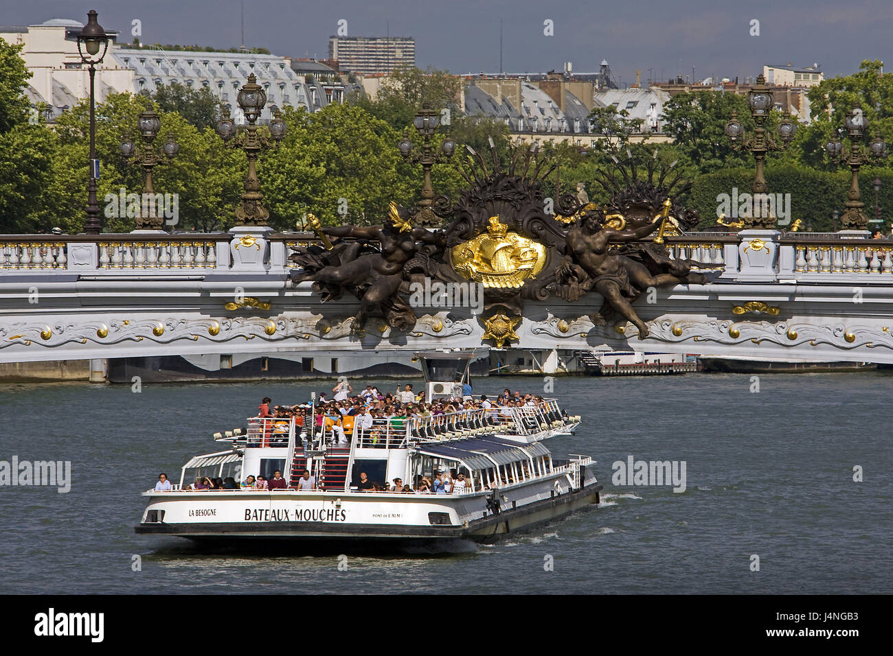 France, Paris, flux his, Pont Alexandre III, tourist boot, Stock Photo