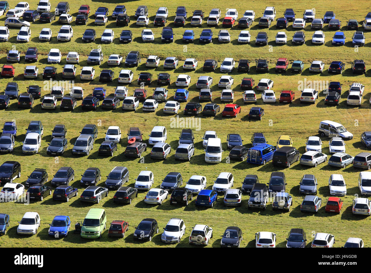 Meadow, cars, parking lot Stock Photo Alamy