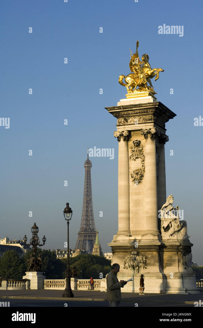 France, Paris, his, Pont Alexandre III, Eiffel Tower, Stock Photo