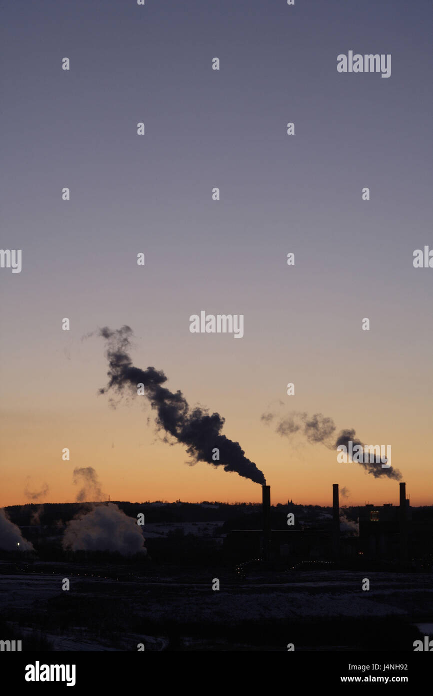 Silhouette, power station, chimneys, smoke, Stock Photo
