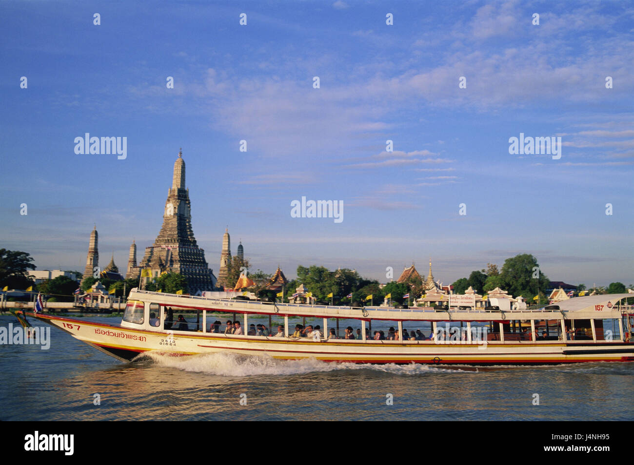 Thailand, Bangkok, Chao Praya River, excursion boat, view, Wat Arun, Stock Photo