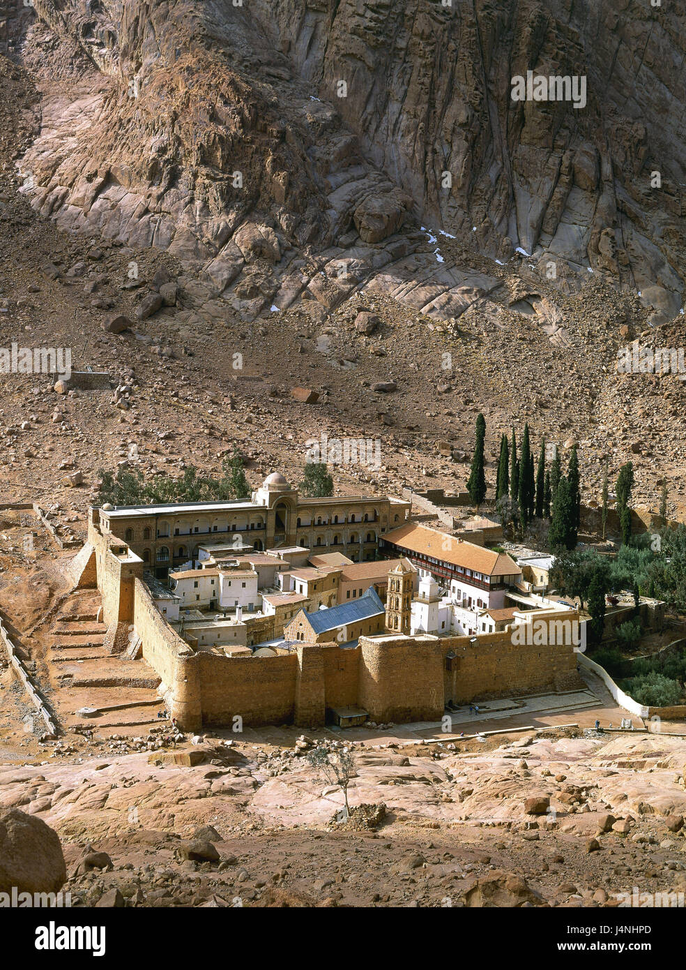 Egypt, the Mount Sinai, the Monastery of St Catherine, Africa, North Africa, Sinai, mountain landscape, mountain, Sinai, mountain Moses, cloister, Greek-orthodox, 548-565, historically, story, faith, religion, UNESCO-world cultural heritage, overview, Stock Photo