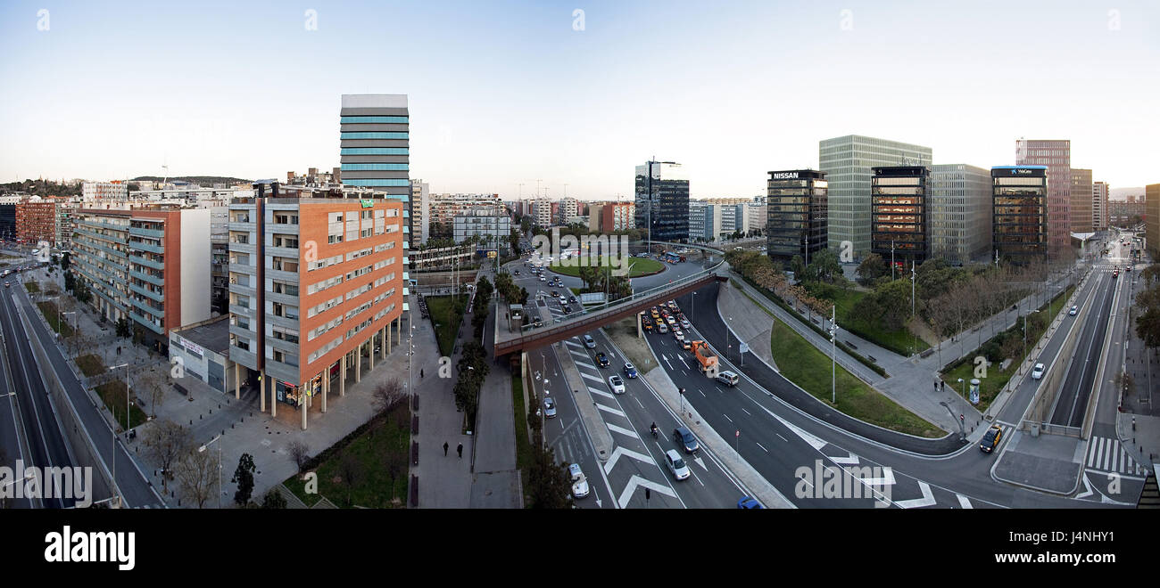 Spain, Catalonia, Barcelona, town overview, houses, streets, Placa Cerda, Stock Photo