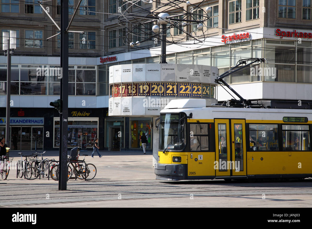 Germany, Berlin, Alexander's square, world time clock, streetcar, Stock Photo