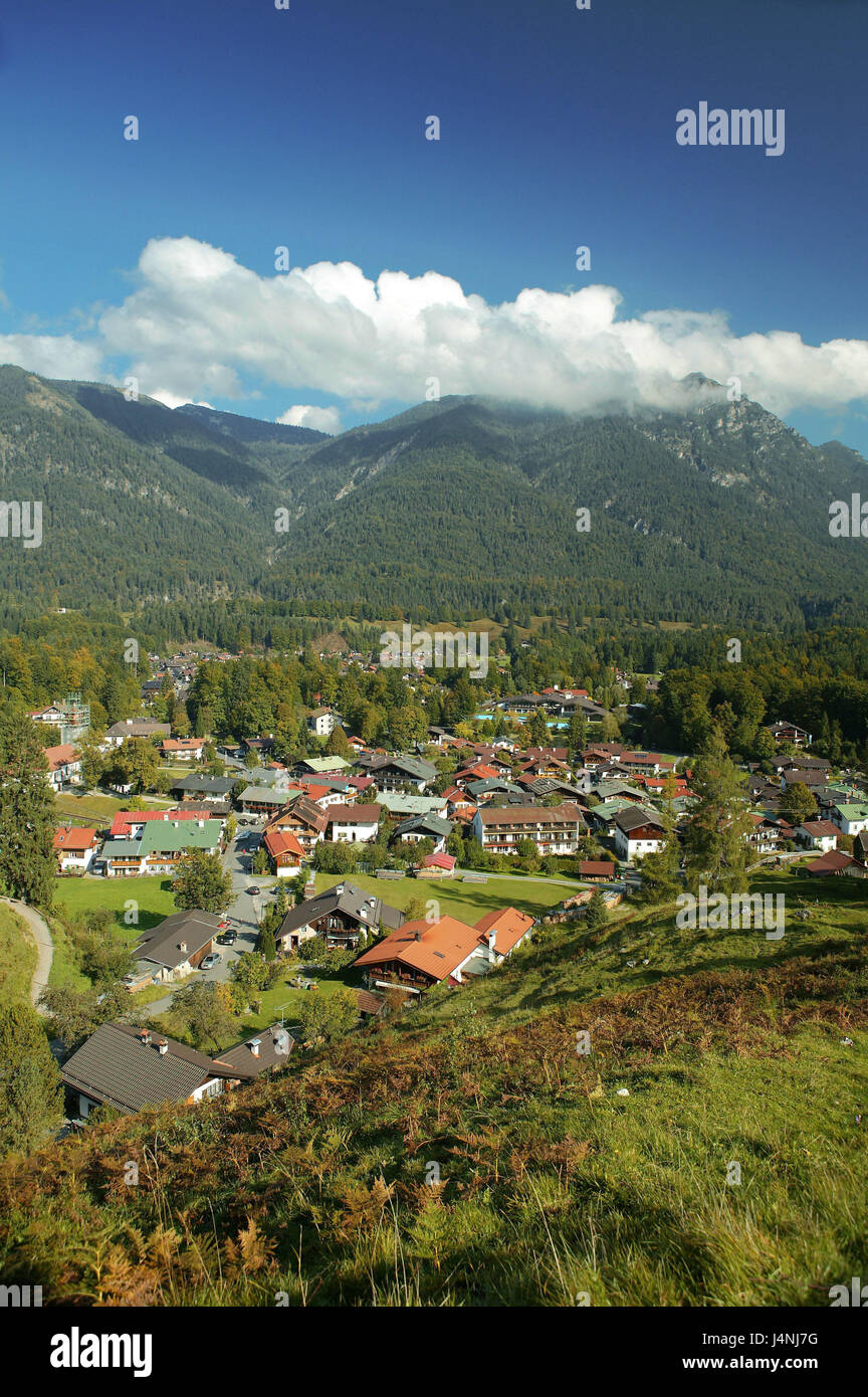 Germany, Bavaria, Grainau, local overview, mountains, clouds, South Germany, Upper Bavaria, alps