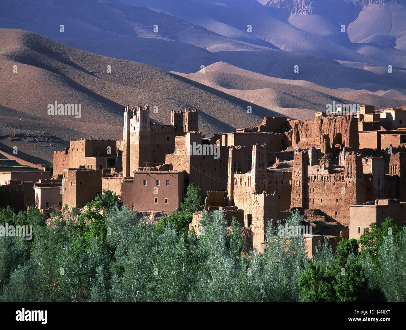 Morocco, Dades valley, kasbah, the Atlas Mountains, Africa, North Africa, Dadestal, scenery, mountains, buildings, structure, fortress, castle grounds, fortress attachment, Stock Photo