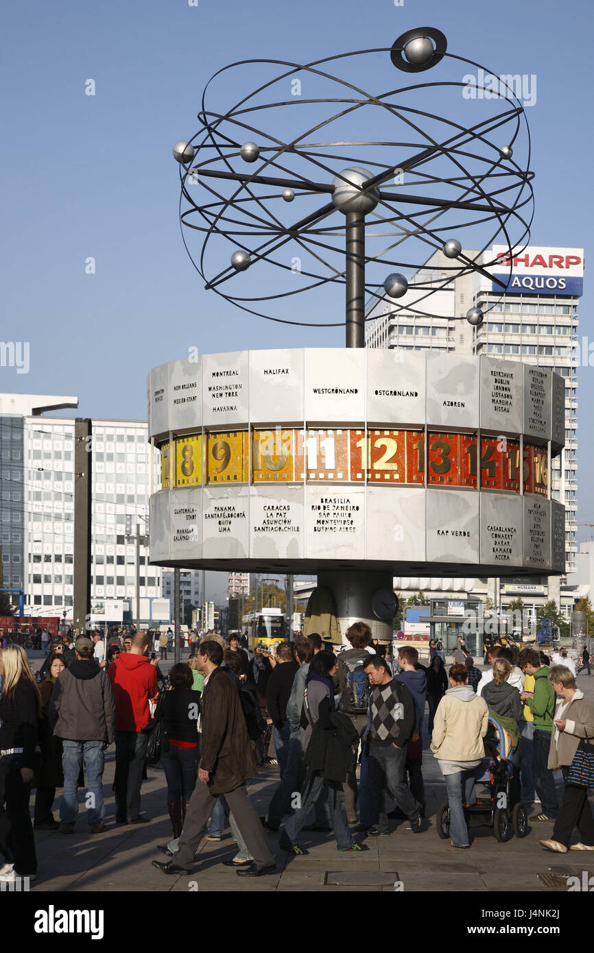Germany, Berlin, Alexander's square, world time clock, tourist, Stock Photo