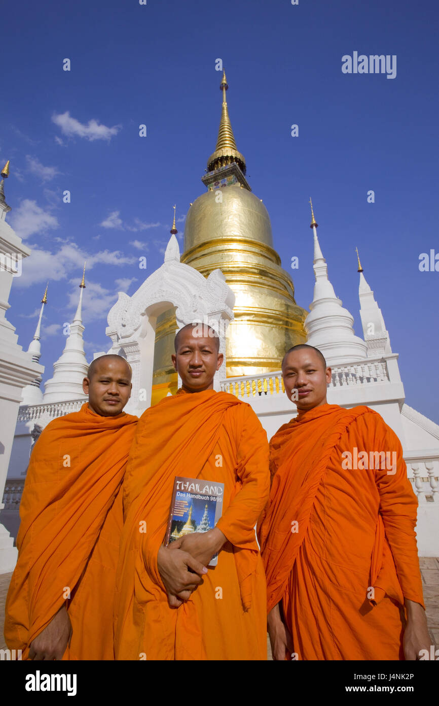 Thailand, Chiang May, Monk At Wat Suan Dok, monks, group picture, Stock Photo