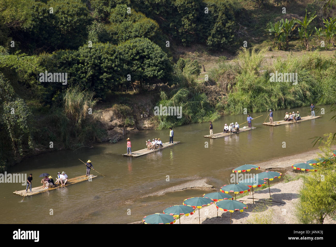 Thailand, Chiang May, Maetang River, rafts, tourists, Stock Photo