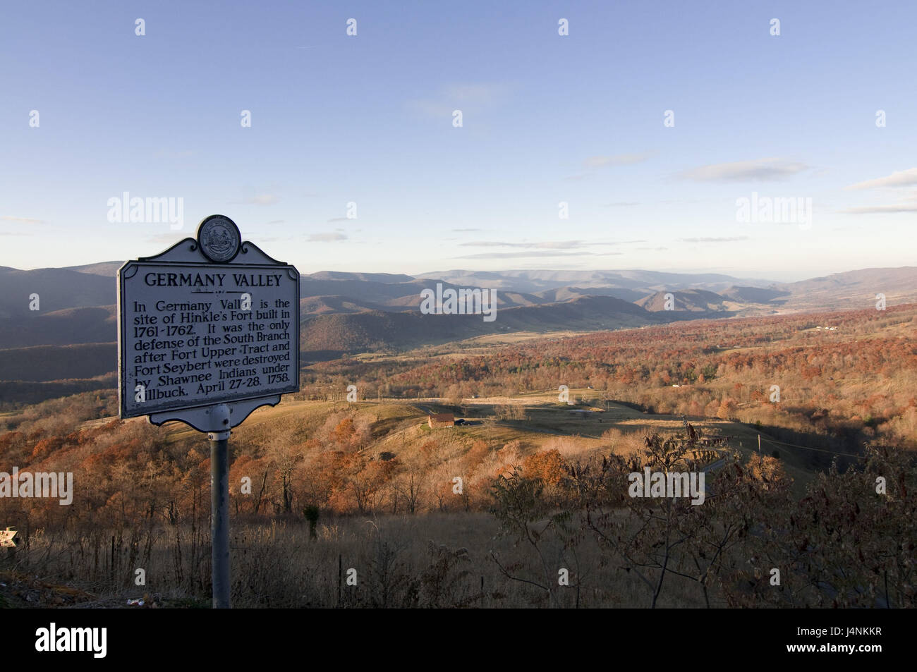 The USA, West Virginia, Allegheny Mountains, scenery, view, sign, 'Germany Valley', Stock Photo