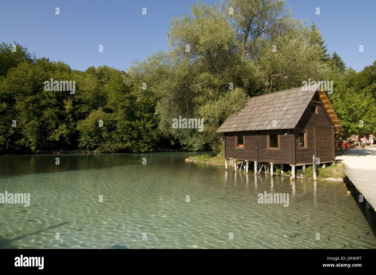 Croatia, national park Plitvicer lakes, boathouse, bridge, Stock Photo