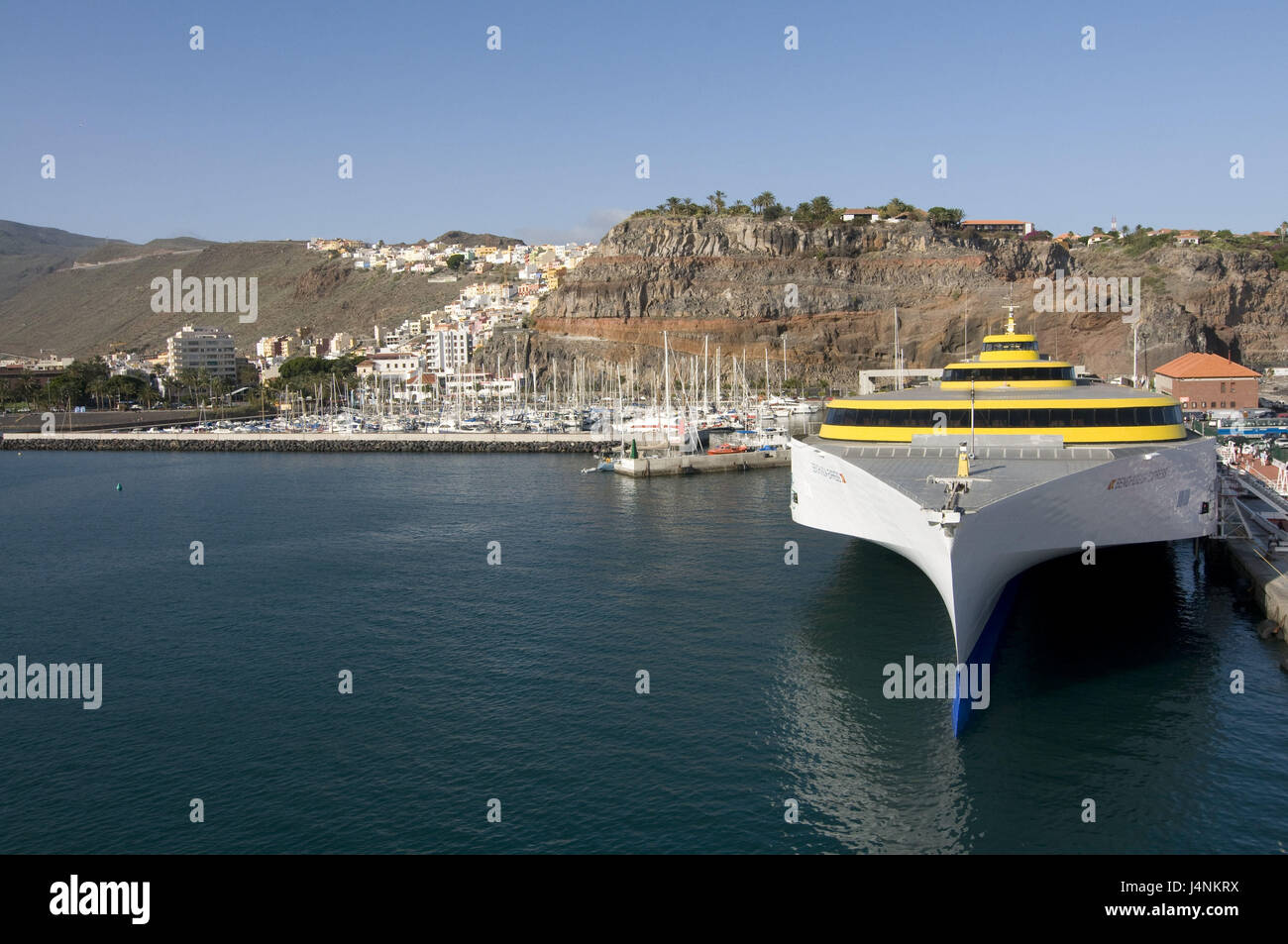 Spain, the Canaries, island La Gomera, San Sebastian, harbour, ferry, detail, Stock Photo