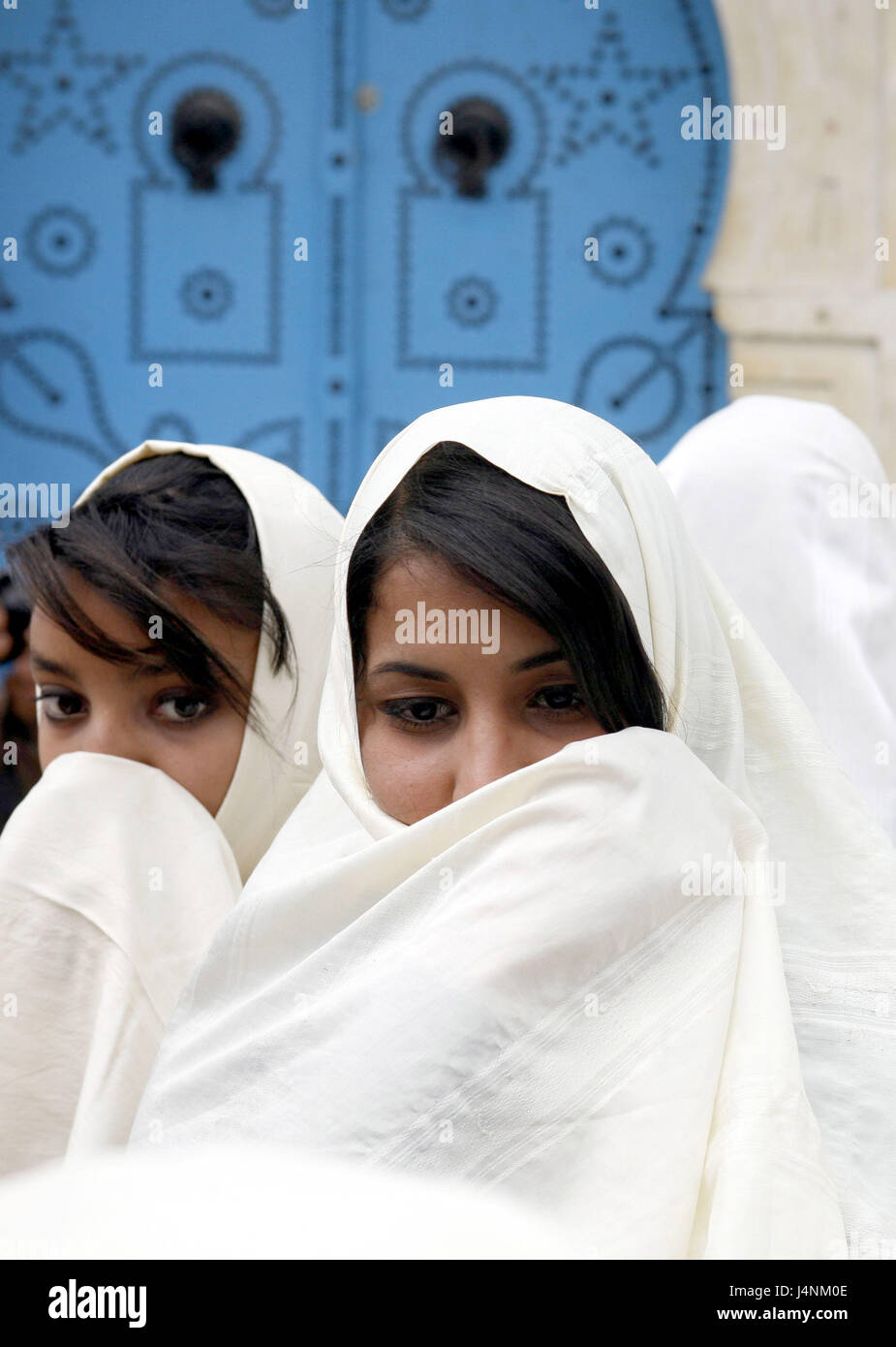 Tunisia, Sidi Bou Said, Old Town, girl, veils, portrait, Stock Photo