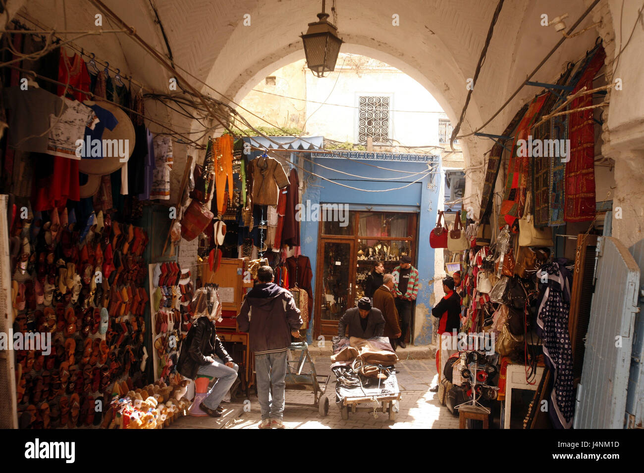 Tunisia, Tunis, Old Town, Souk, shops, passers-by, Stock Photo