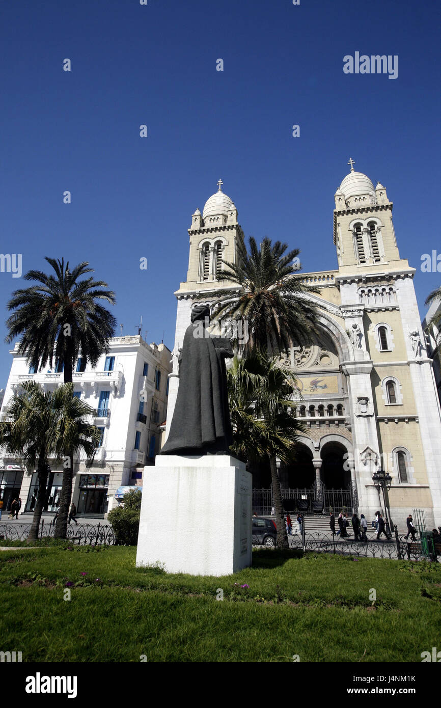 Tunisia, Tunis, Place de l'Independance, cathedral, St.-Vincent-de-Paul, monument, Stock Photo