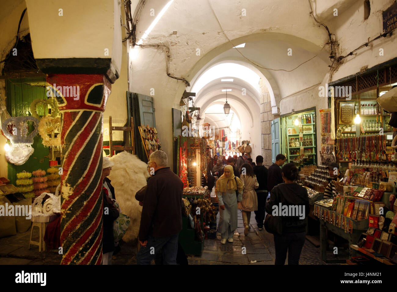 Tunisia, Tunis, Old Town, Souk, shops, passers-by, Stock Photo