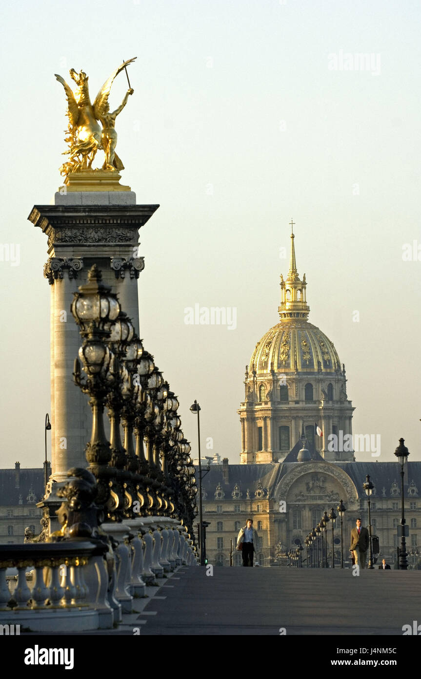 France, Paris, Pont Alexandre III, tourist, invalid's cathedral, Stock Photo