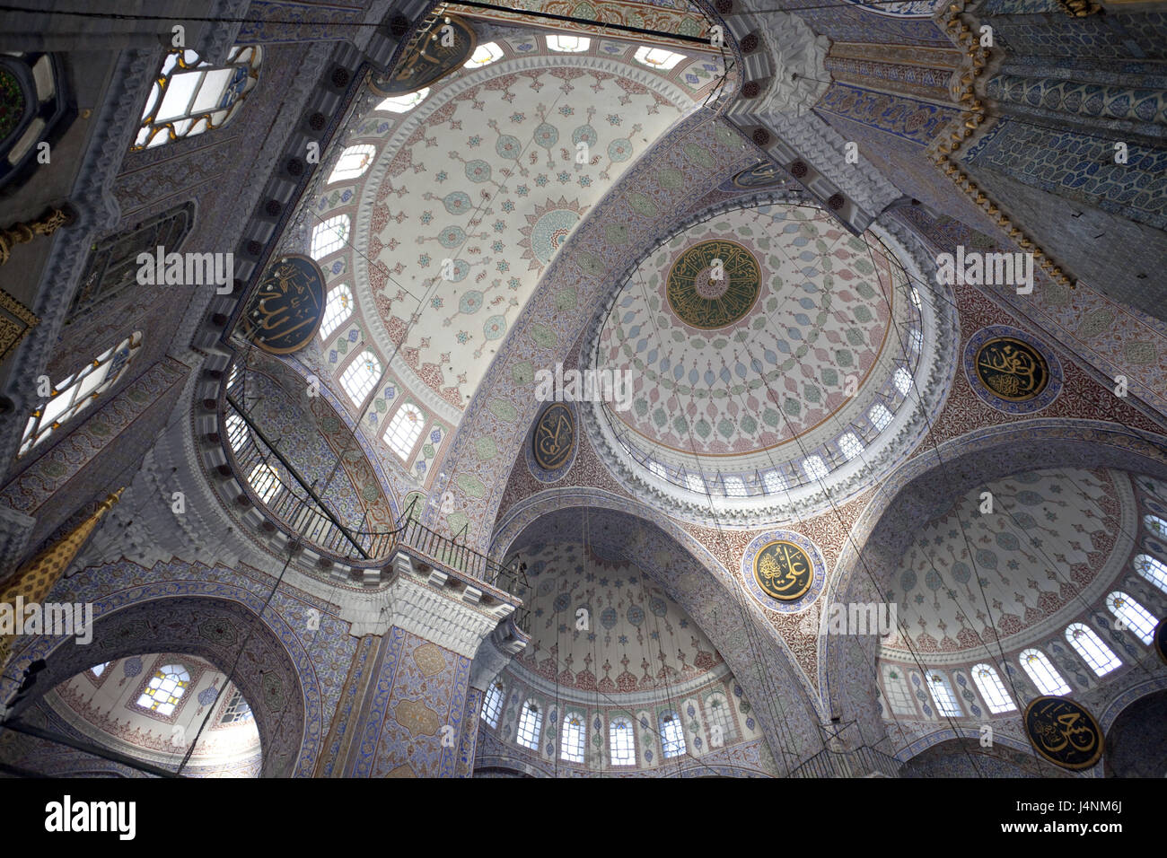 Turkey, Istanbul, Yeni Camii or new mosque, interior view, domes Stock ...