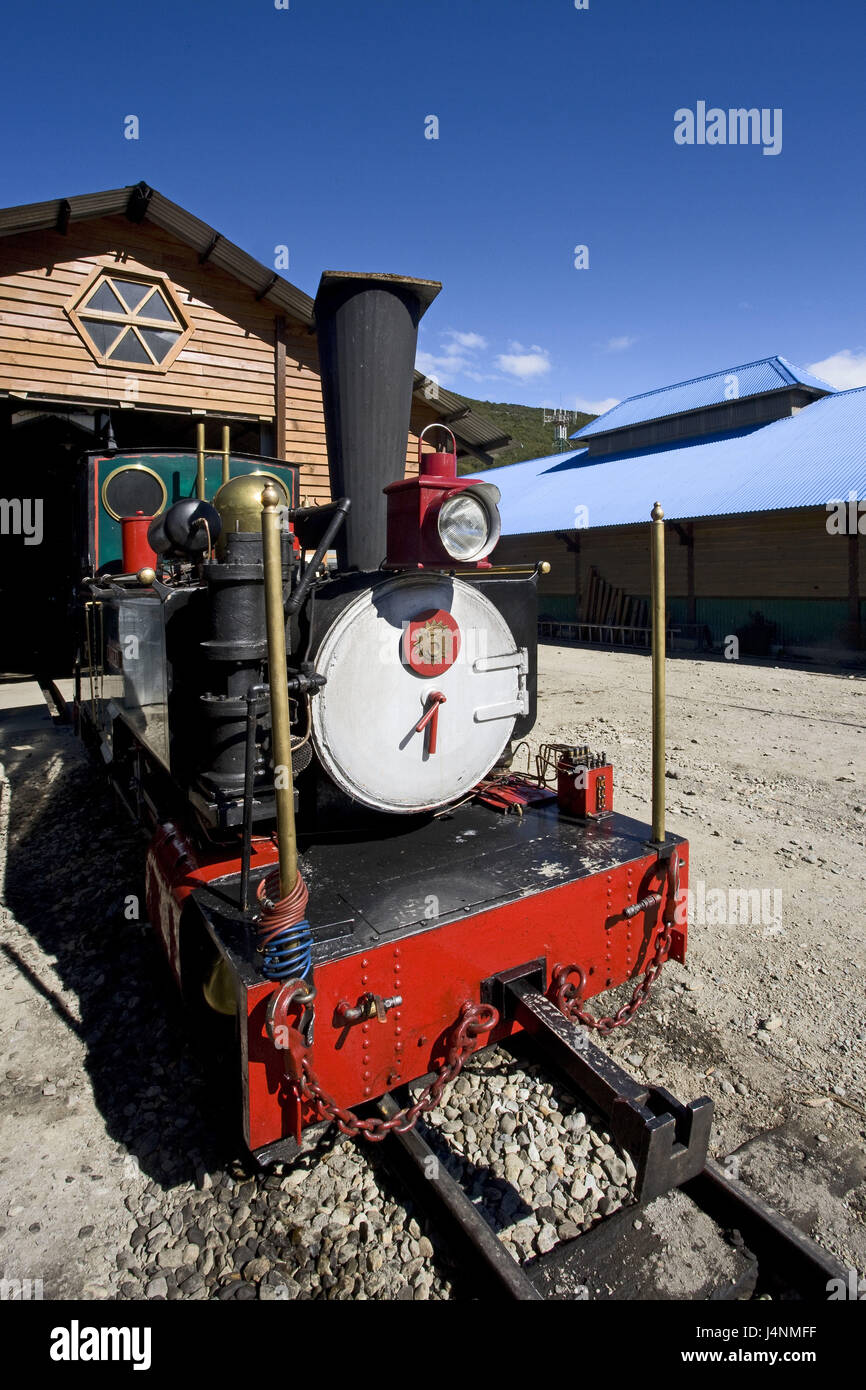 Argentina, Tierra del Fuego, station 'Fin del Mundo', train, locomotive, Stock Photo