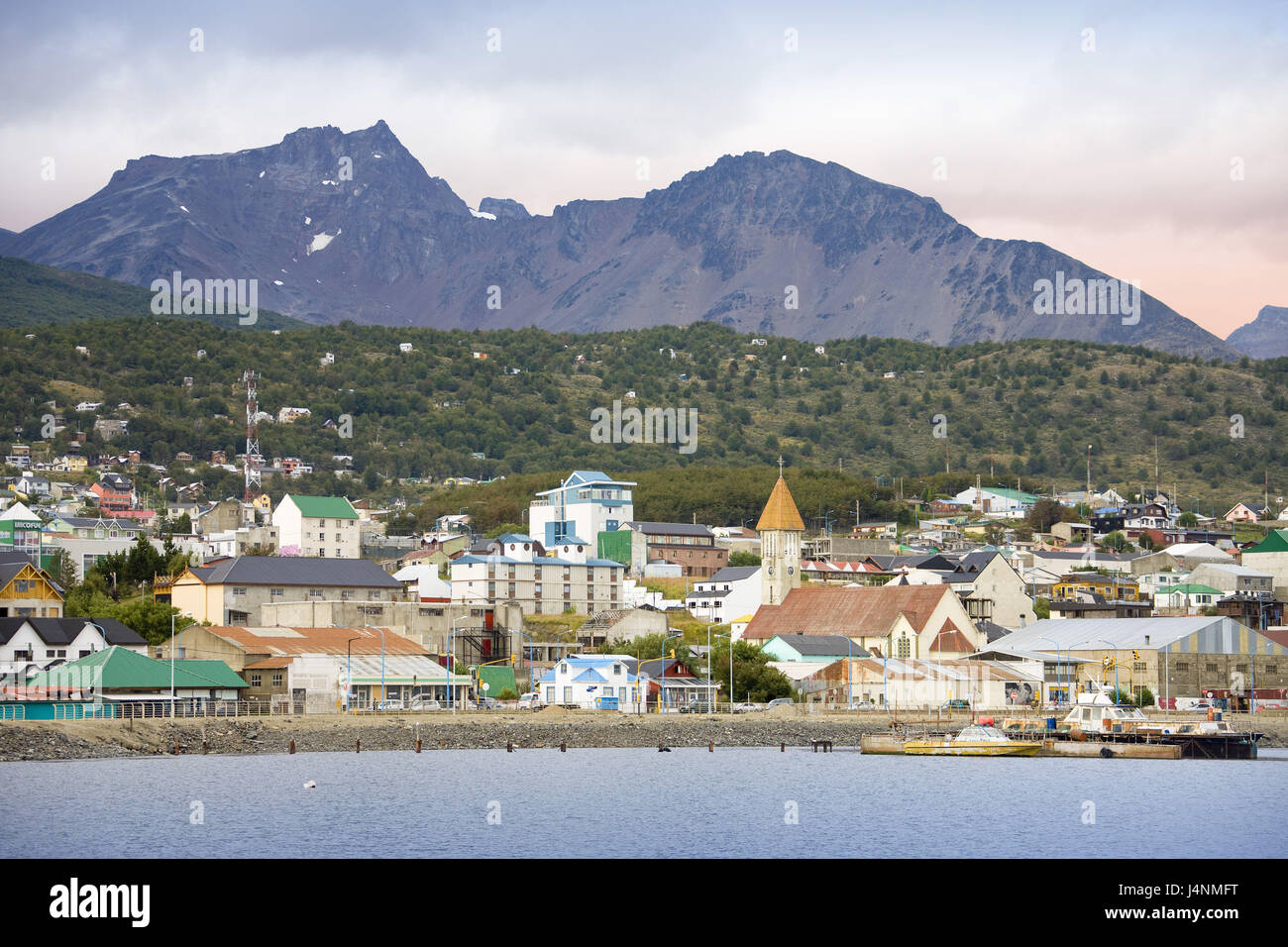 Argentina, Tierra del Fuego, Ushuaia, town view, beagle channel, Stock Photo
