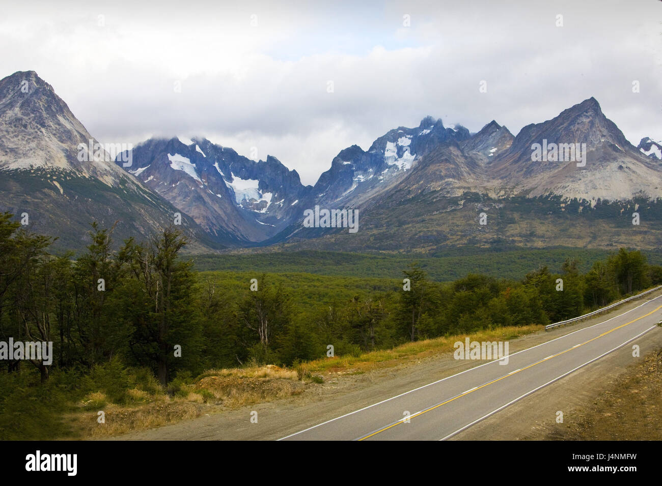 Argentina, Tierra del Fuego, national park, mountain landscape, country road, Stock Photo