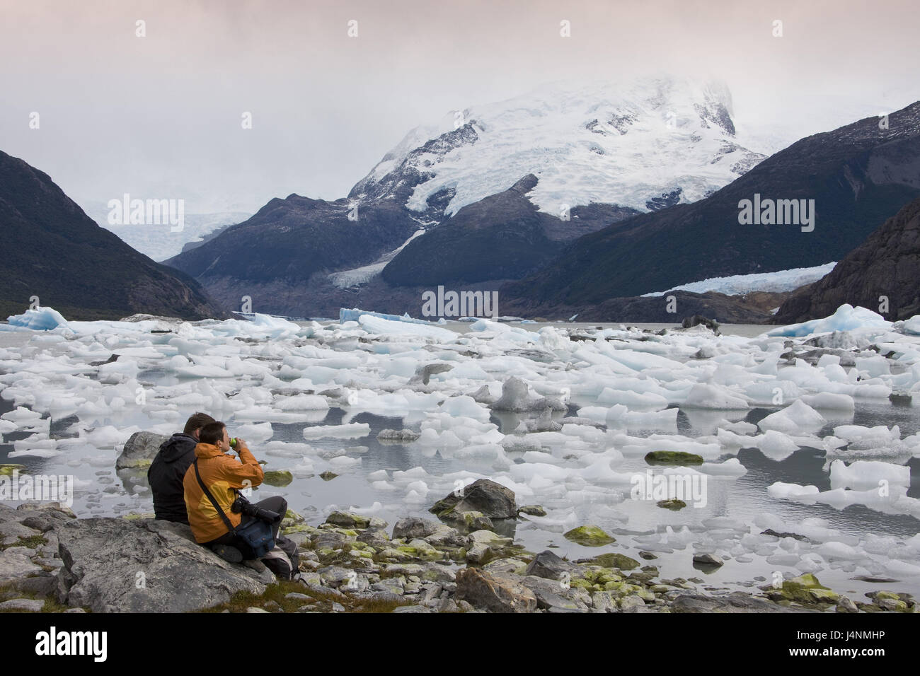 Argentina, Patagonia, Glaciers Nationwide park, Lago Onelli, drift ice, tourist, no model release, Stock Photo