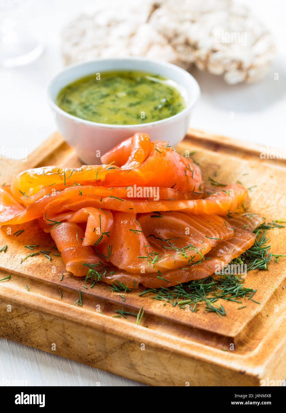 Gravadlax, Scandinavianstyle smoked salmon with dill, and serve with a