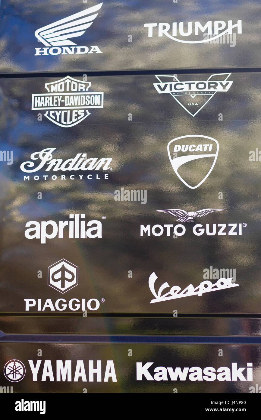 Motorcycle brand names on a truck Stock Photo
