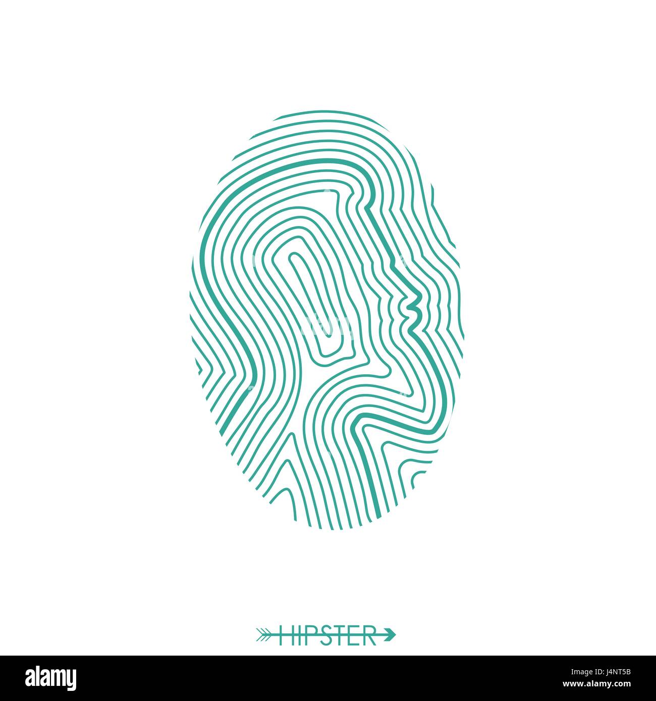 Hipster fingerprint. Hair and beard. Simple design for logo, silhouette. Vector illustration. Stock Vector