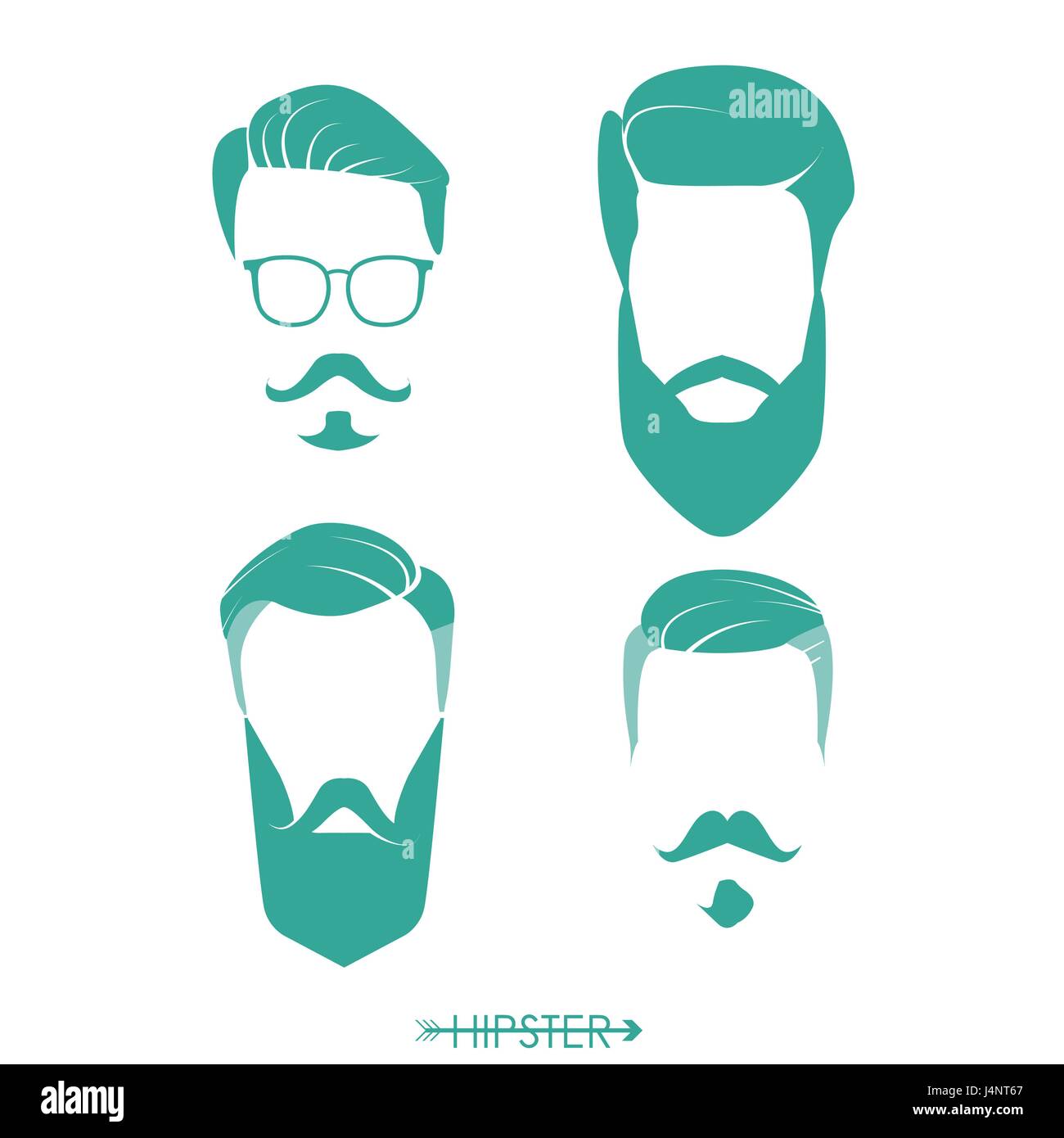 Set Of Hipster Man Haircuts Beards Mustaches Simple