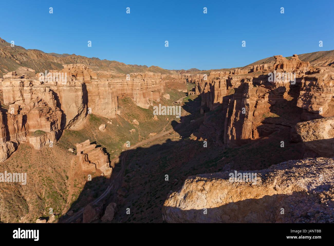 Charyn canyon, huge rocks and stones of various shapes, travel to Kazakhstan, sights of Kazakhstan, Stock Photo