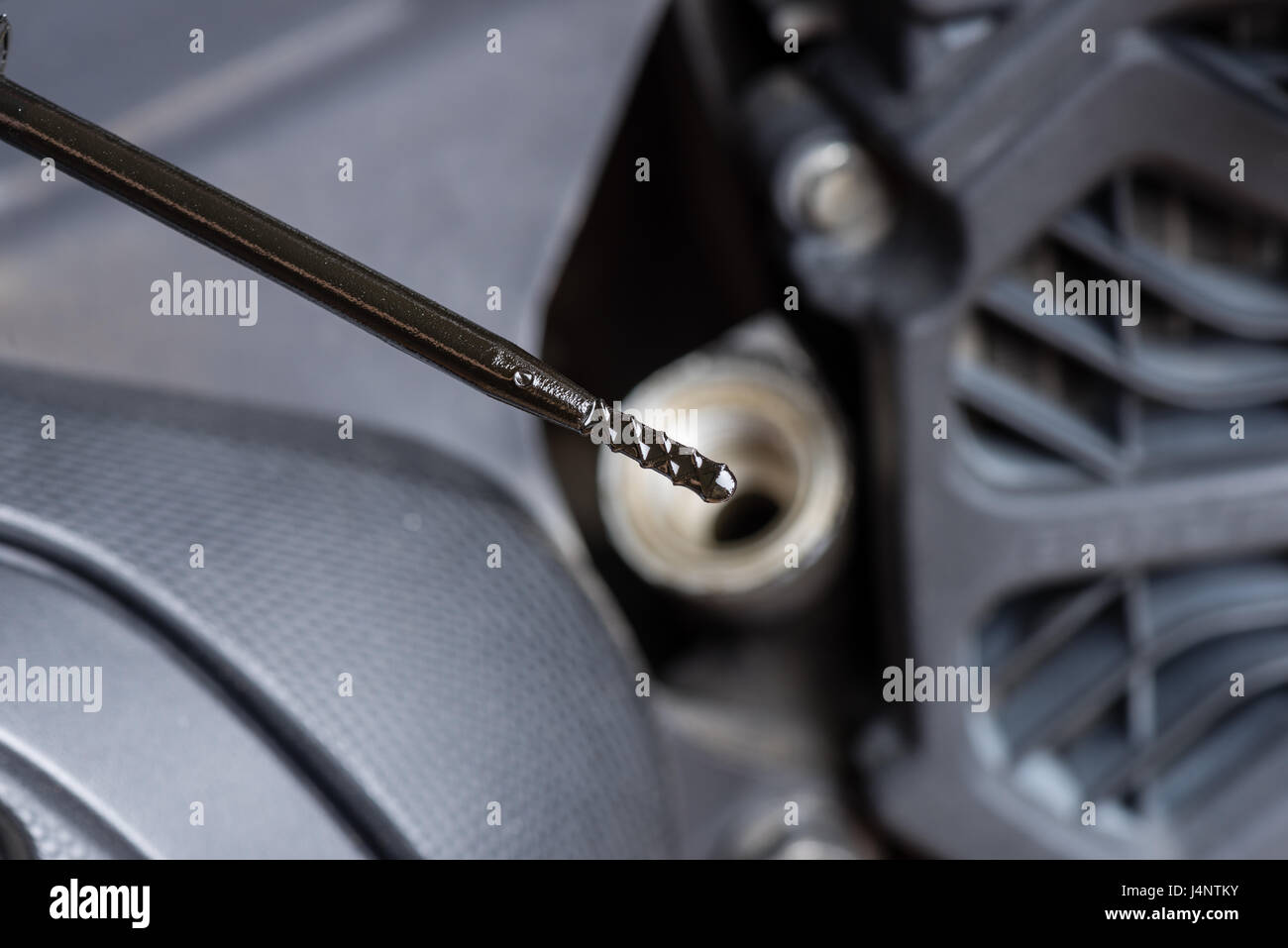 engine oil level of motorcycle on dipstick Stock Photo Alamy