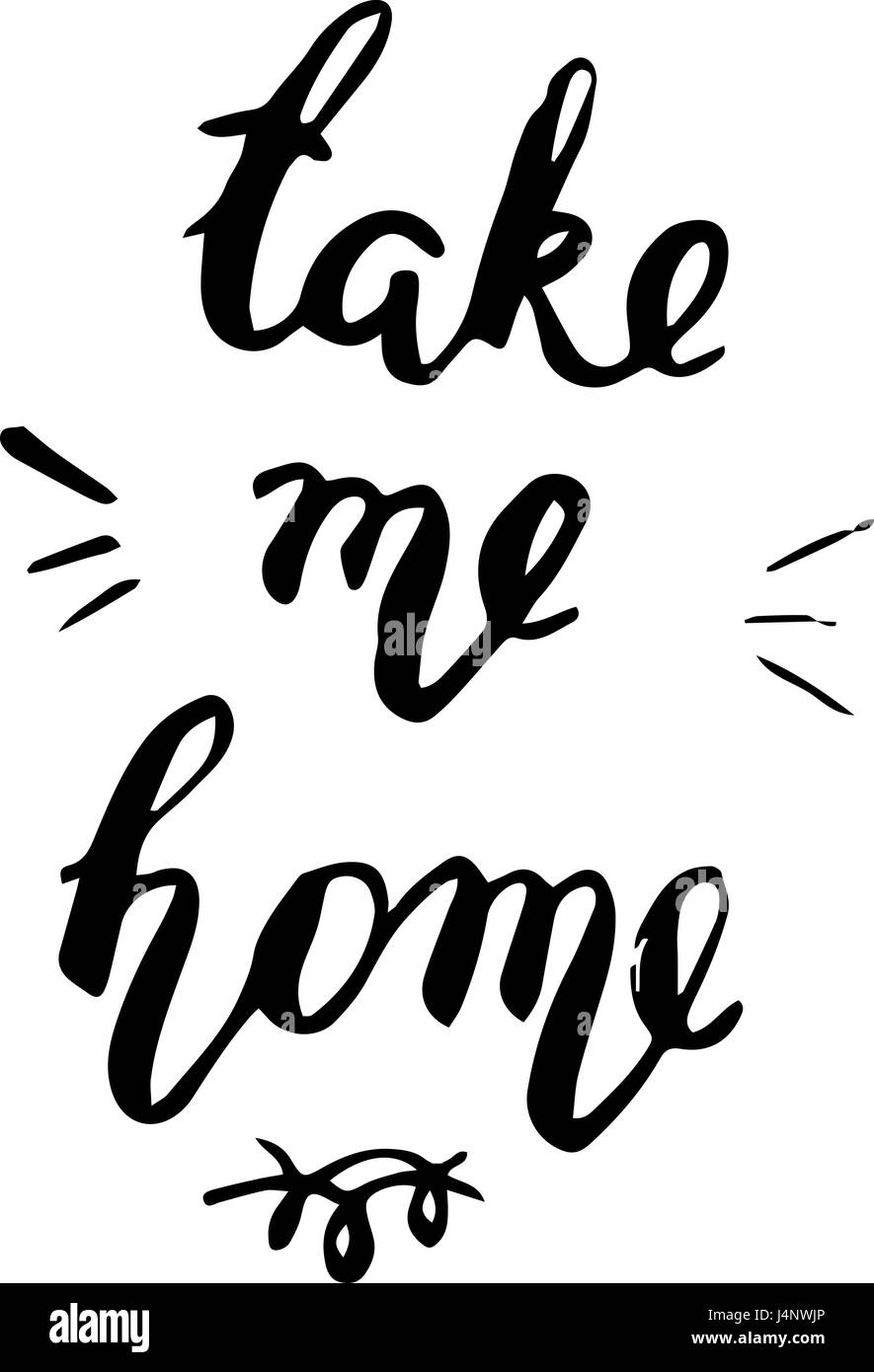 Take me home lettering postcard. Ink illustration. Modern brush