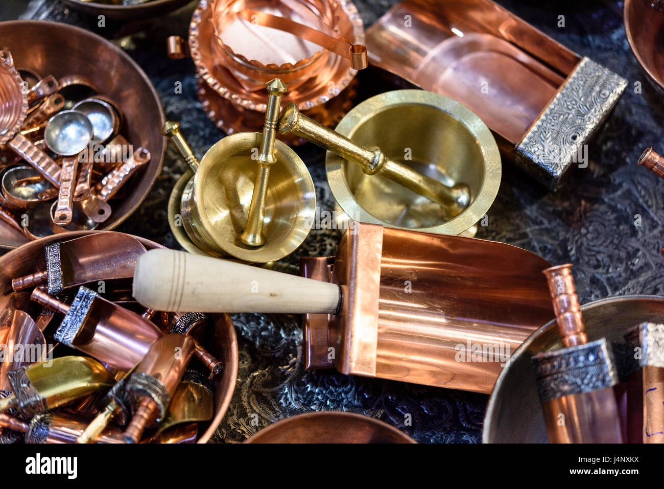 Handmade copper kitchen tools Stock Photo