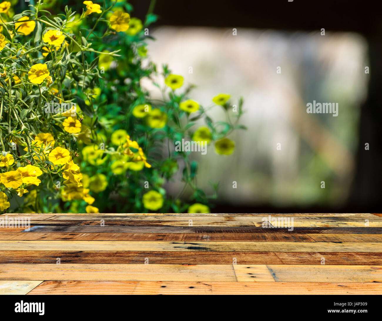 The wood table with nice beautiful background Stock Photo - Alamy