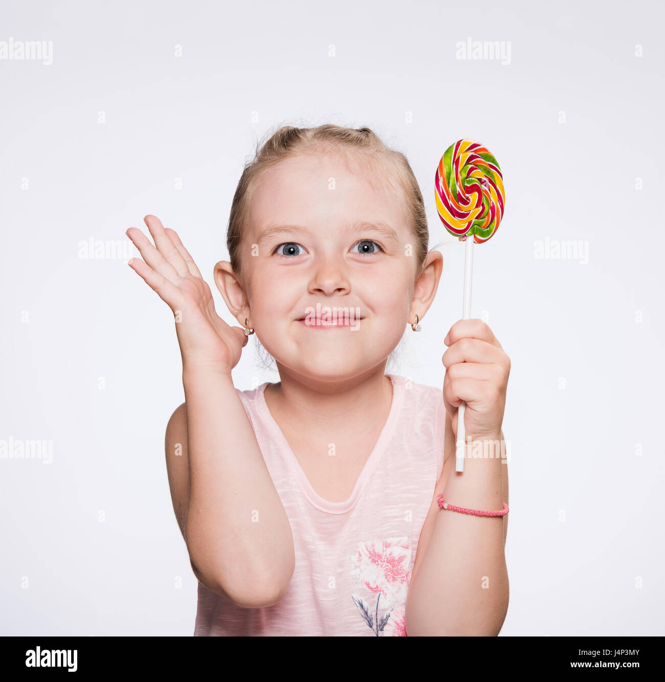 happy girl with bright caramel Stock Photo