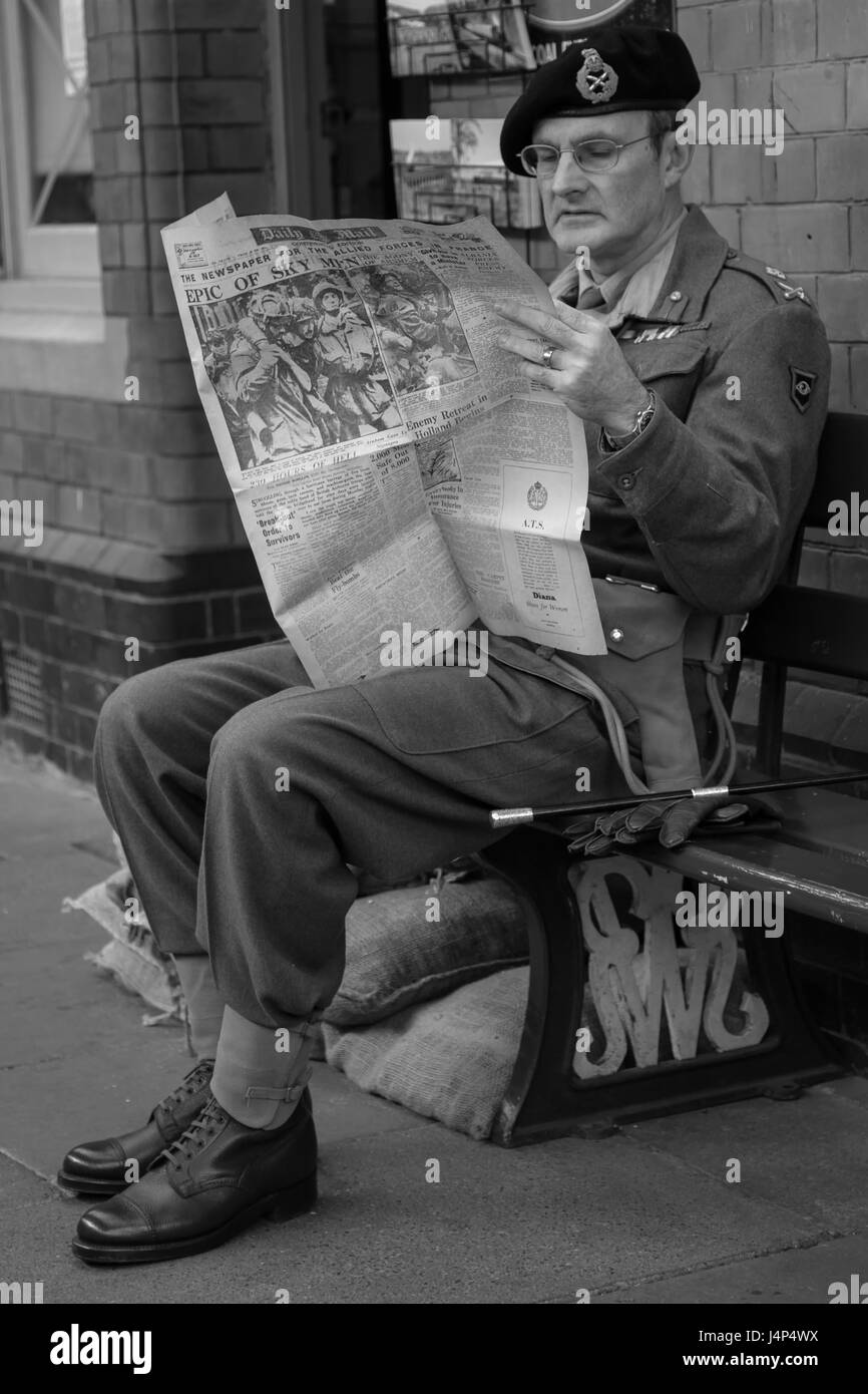 1940's Reenactor At Train Station Stock Photo