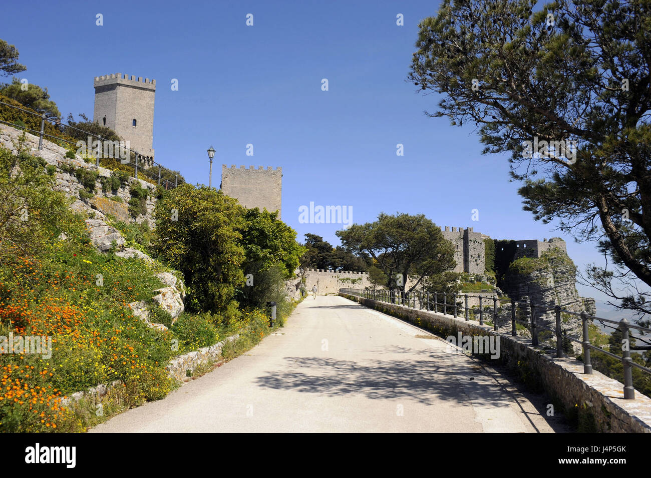 Italy, island Sicily, Monte Erice, Castello Pepoli, street, Stock Photo