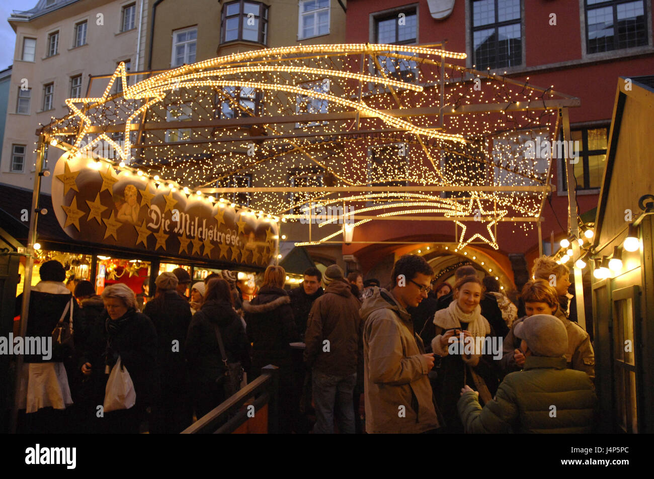 Austria, Tyrol, Innsbruck, Old Town, Christmas fair, visitor, lights, Stock Photo